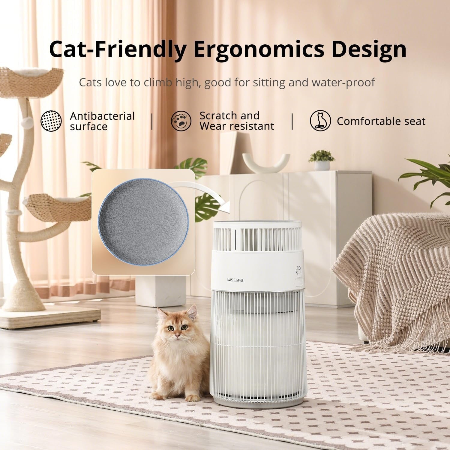 Pet HEPA Air Purifier Large Room Cat Hair Odor Dust 360° Silent