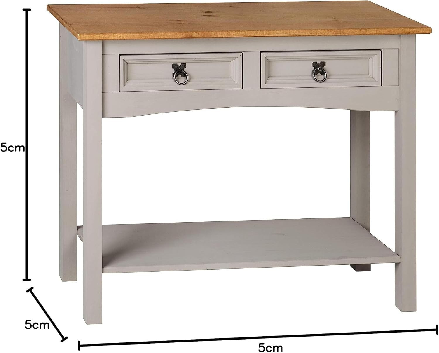Grey Pine Console Table with 2 Drawers – Storage & Writing Desk