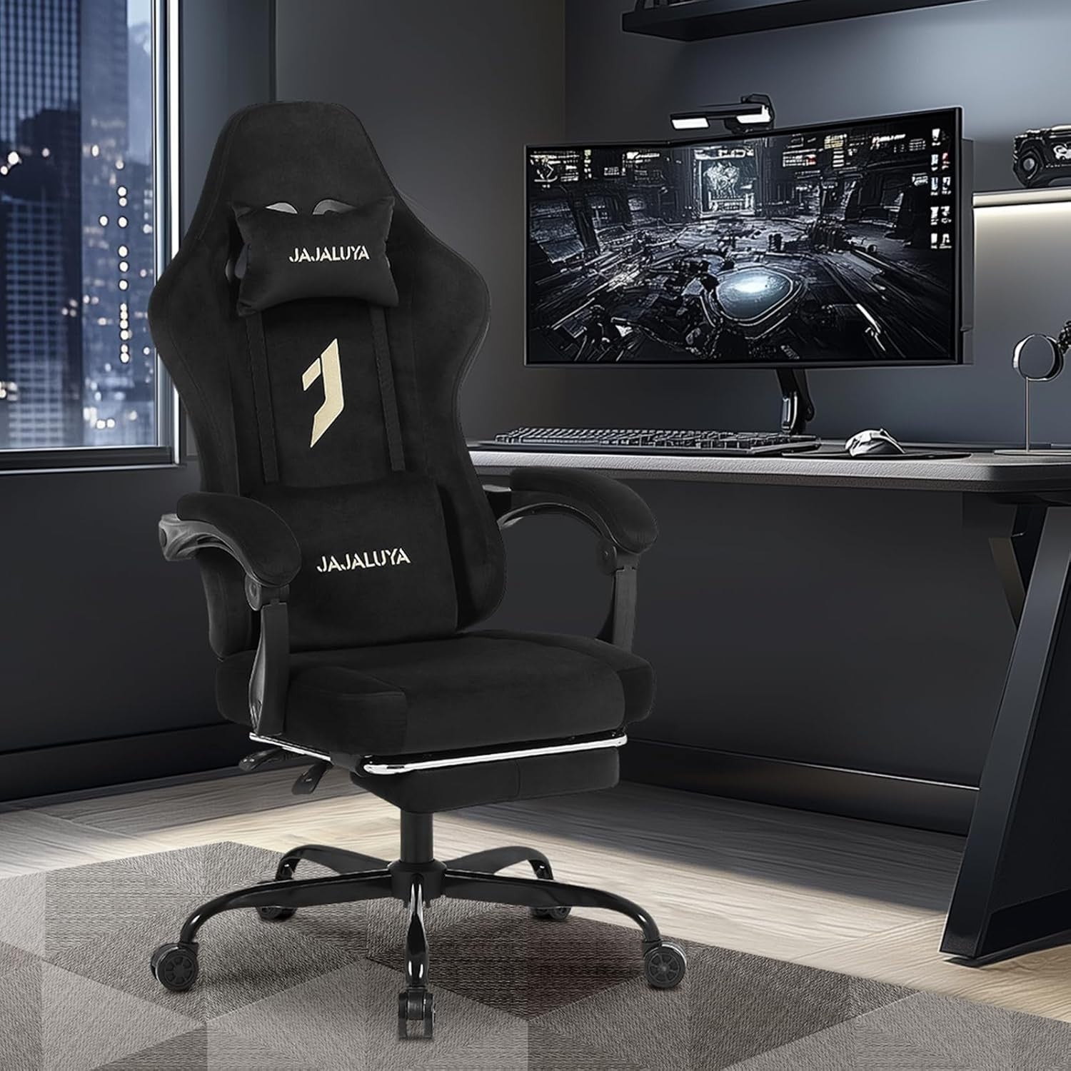 Oversized Gaming Chair Suede Fabric Ergonomic Recliner Massage Lumbar Footrest