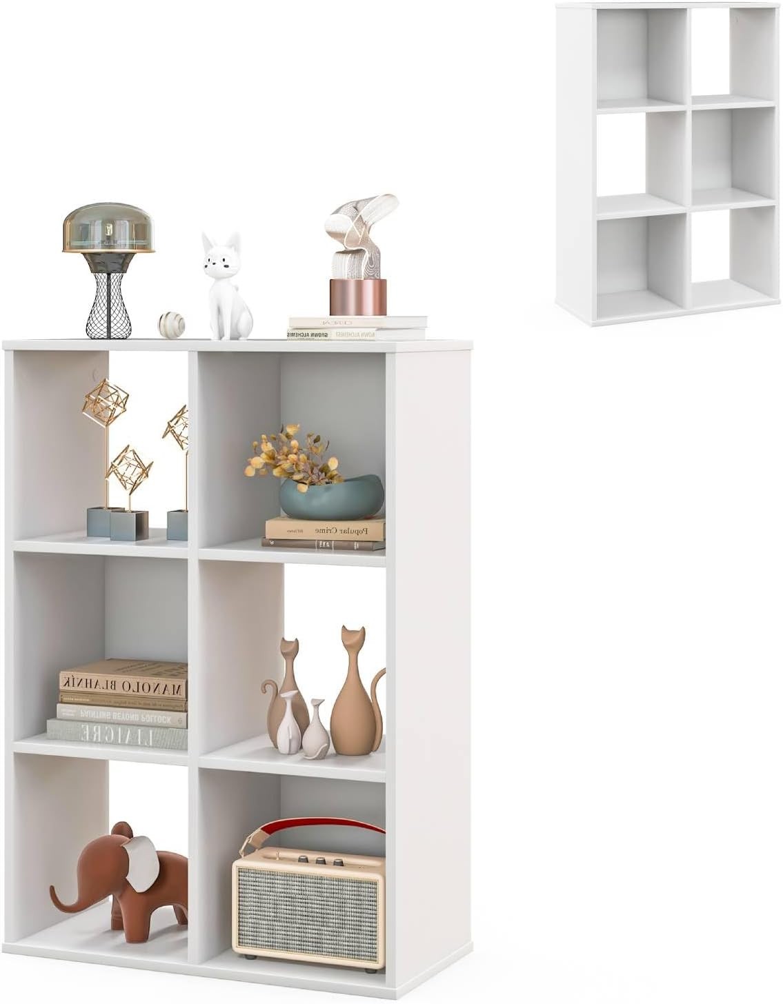 6-Cube Wooden Bookcase Open Shelving Unit Modern Storage Cabinet White