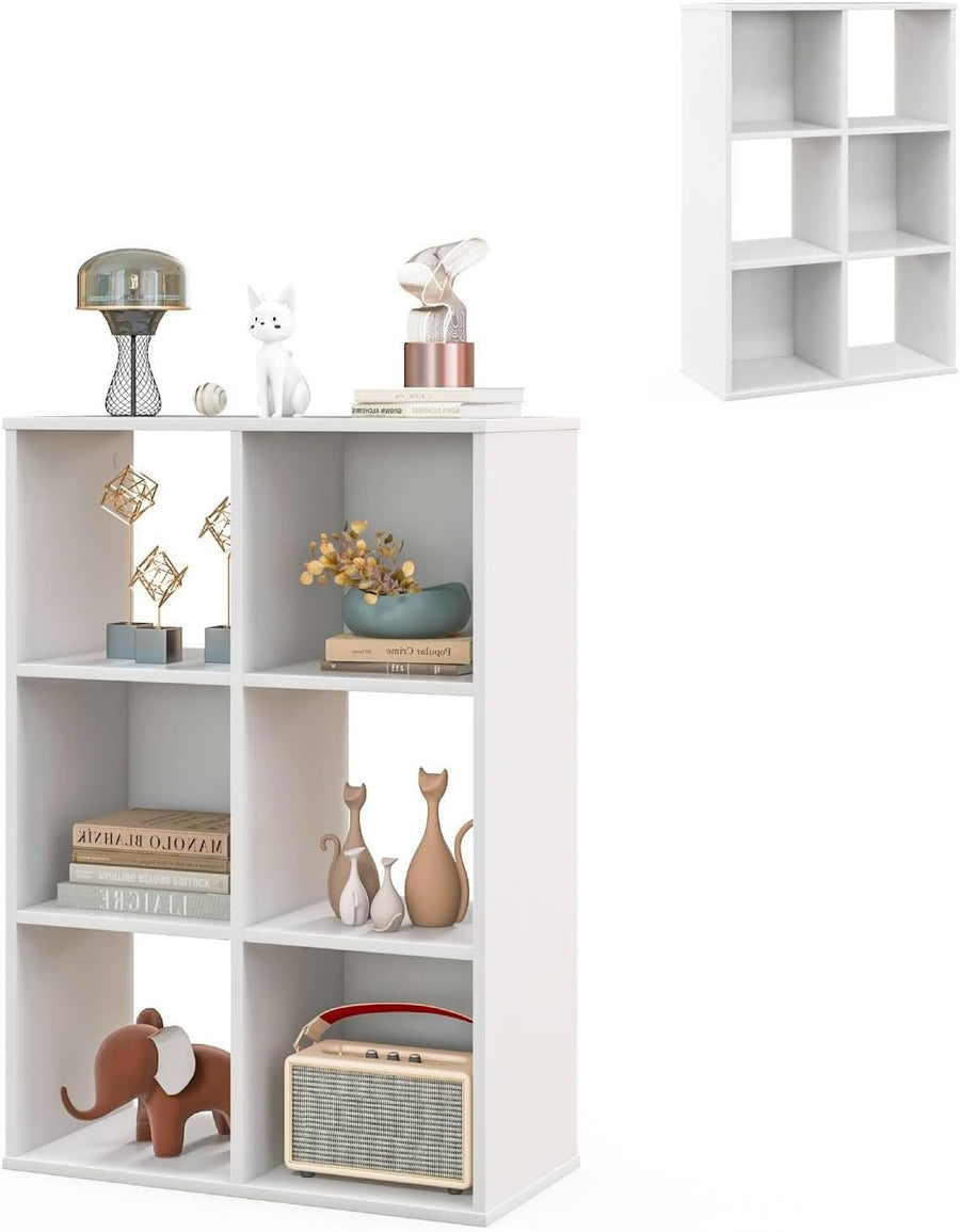 6-Cube Wooden Bookcase Open Shelving Unit Modern Storage Cabinet White
