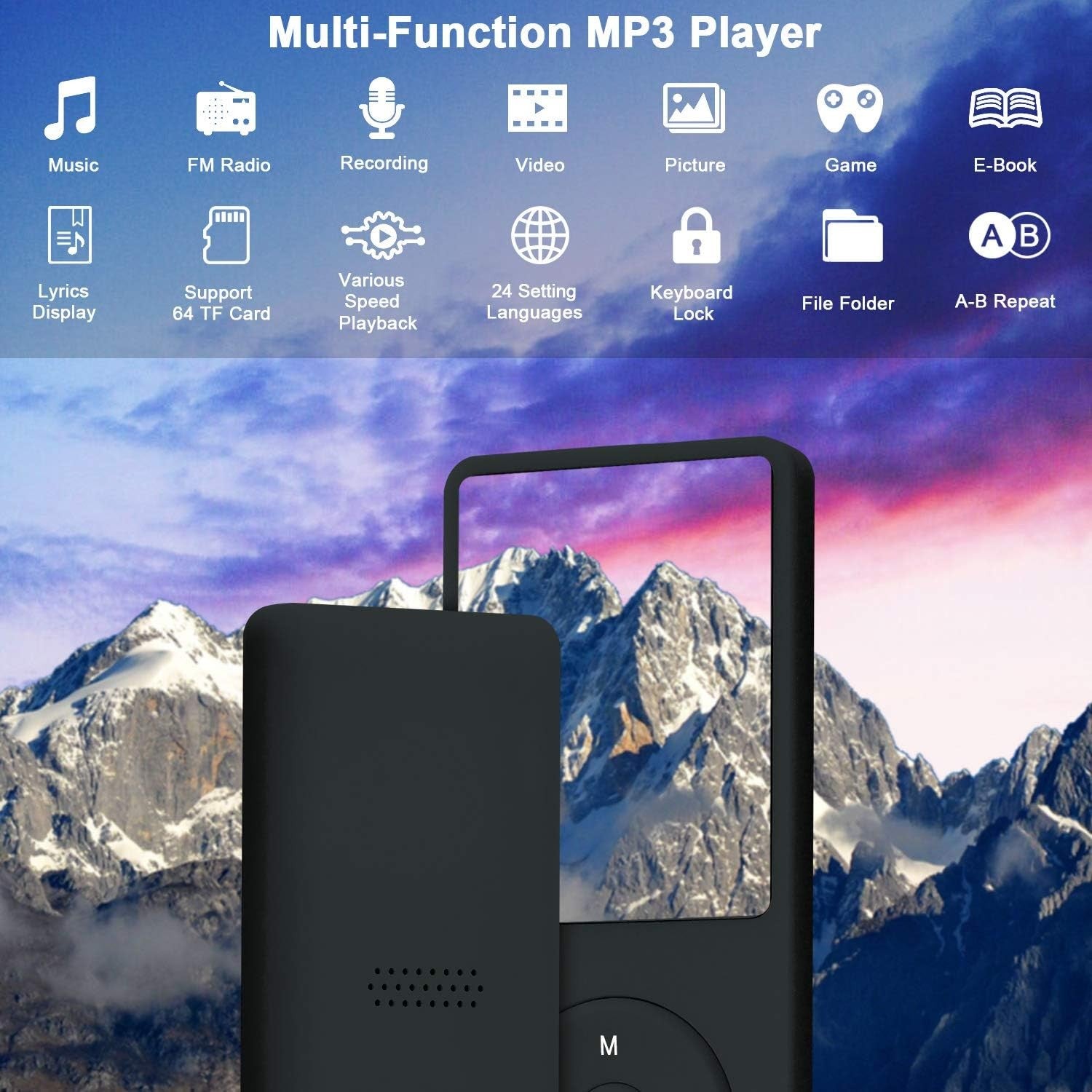 8GB MP3 Player Black 70H Battery Slim Portable FM Radio