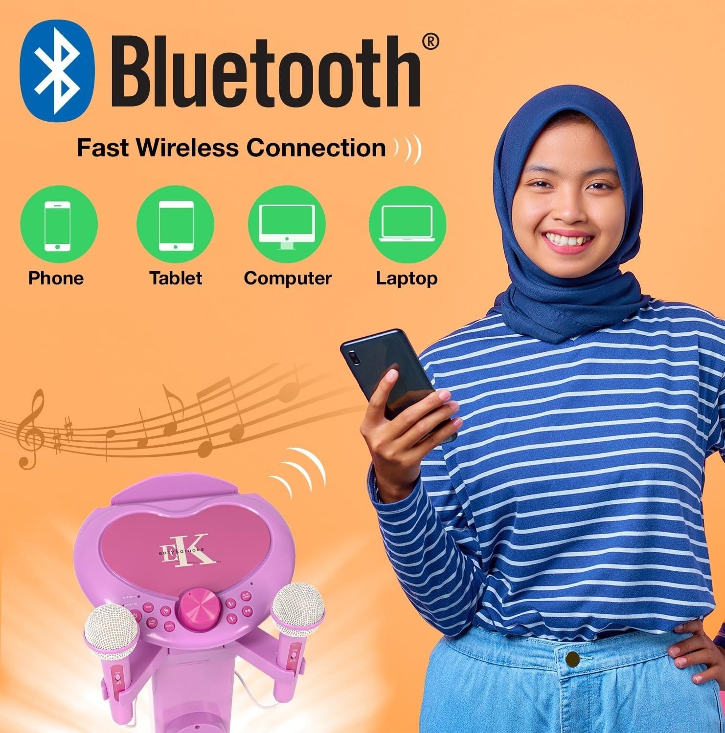 Pink Kids Karaoke Machine with Stand 2 Bluetooth Mics Record