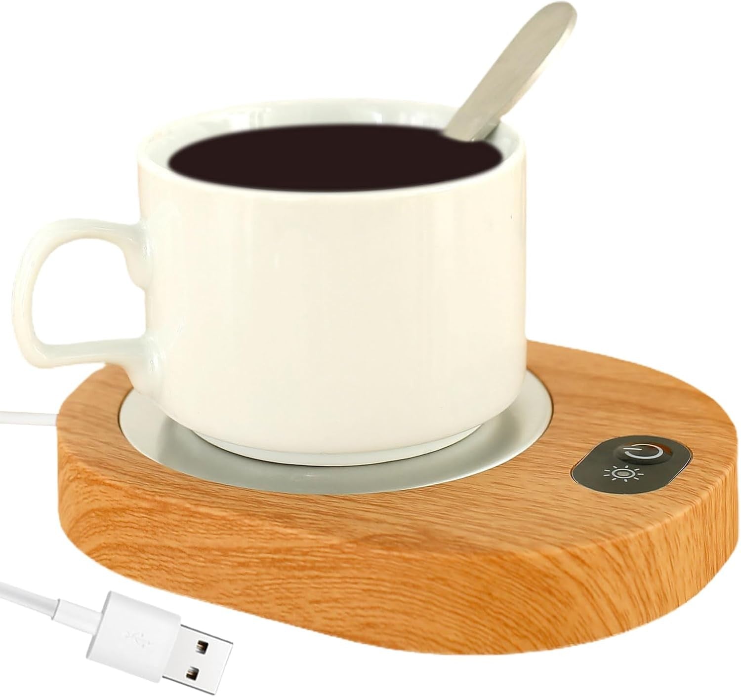 USB Coffee Mug Warmer Wood Grain 55-65°C Temp Control Desk
