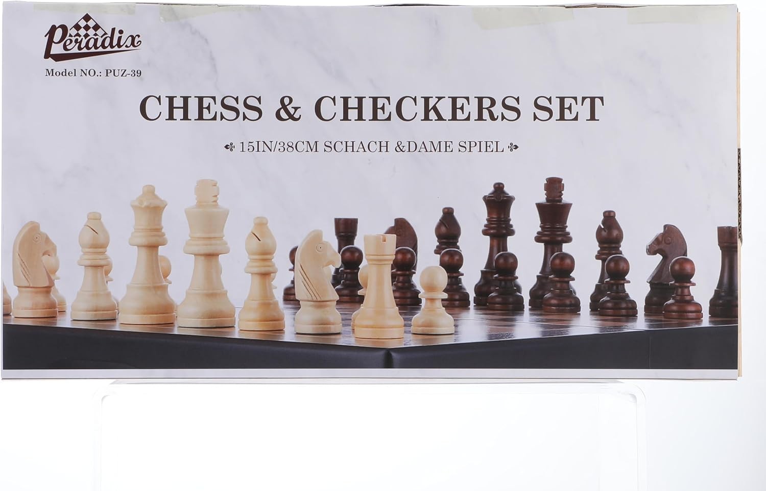 15" Magnetic 2-in-1 Chess & Draughts Folding Wooden Board Set w/ Extra Queens