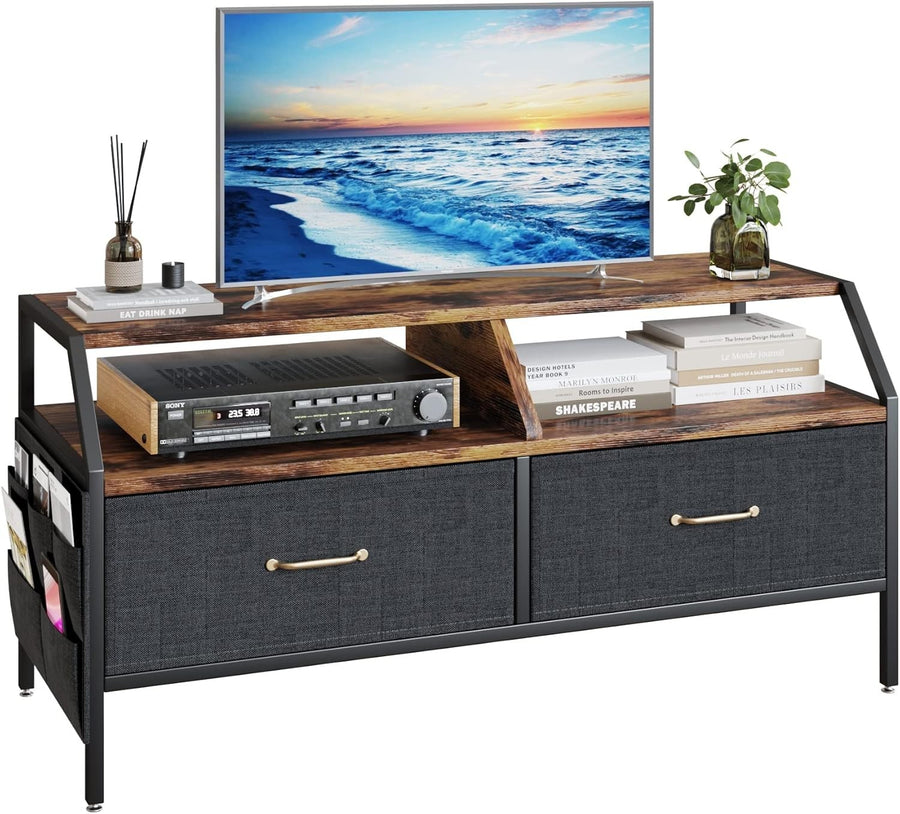Rustic TV Stand with Storage Boxes & Adjustable Legs - Living Room Console