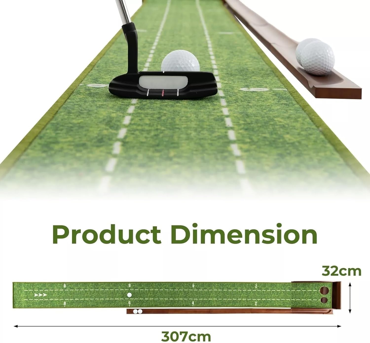 Indoor Golf Putting Mat Set 102in w Putter Balls Auto Return Practice Green