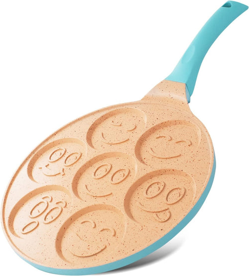 7-Hole Smiley Face Pancake Pan 26cm | Non-Stick Induction Mini Pancake Maker