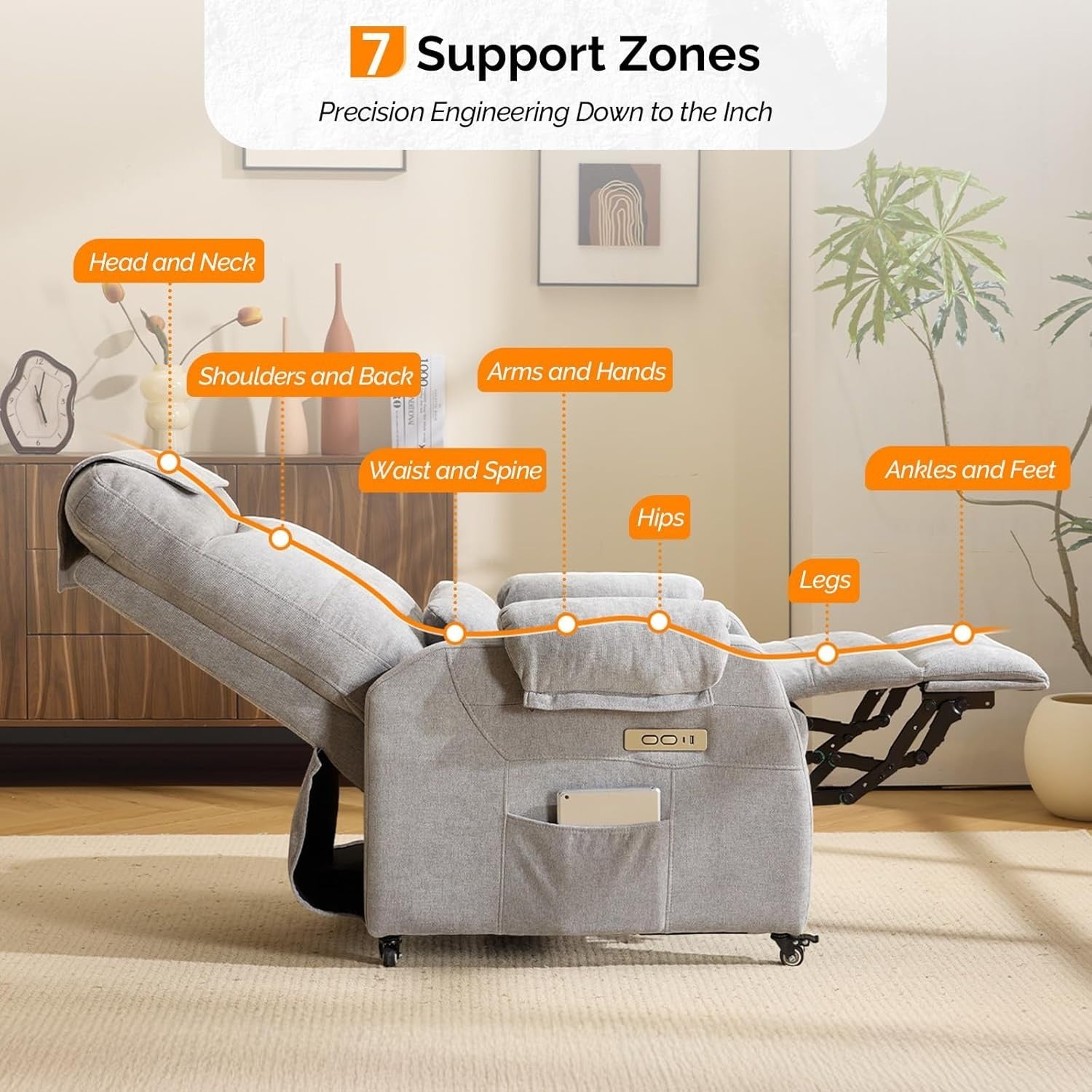 Recliner Chair w/ Wheels Electric Massage Heat High Back Footrest Fabric Grey