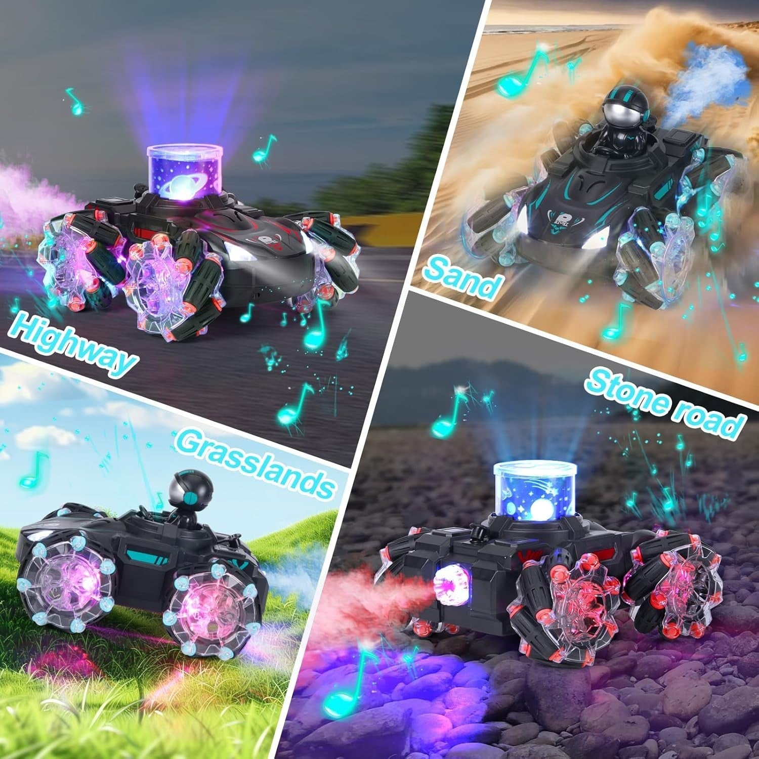 RC Stunt Car with Music, LED Lights, Spray & HD Projection | 360° Rotating