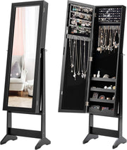 Adjustable Standing Jewelry Armoire Full Length Mirror Storage Black