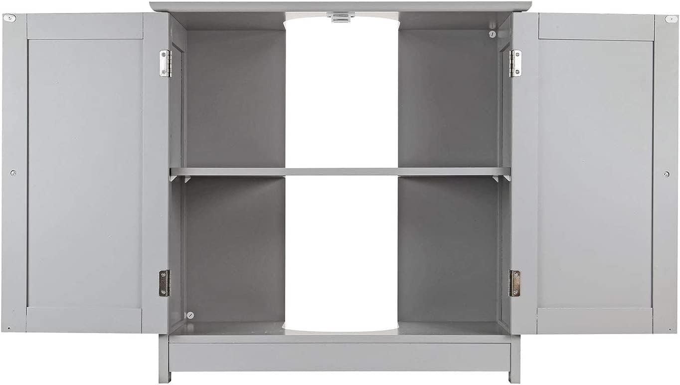 Grey Under Sink Bathroom Cabinet Bamboo Top 2 Door Storage Vanity Unit