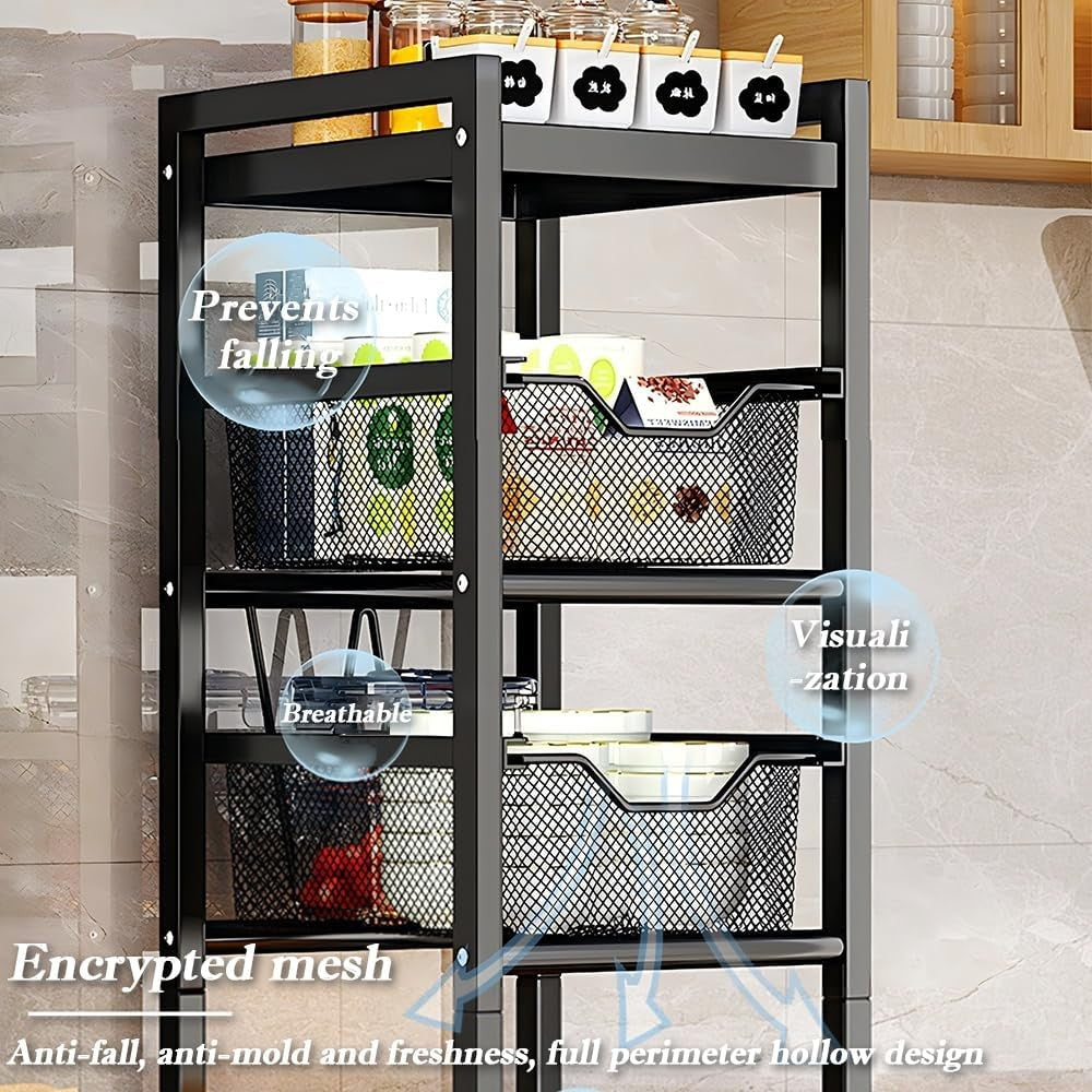 5 Tier Slim Kitchen Storage Trolley on Wheels Narrow Metal Basket Rack
