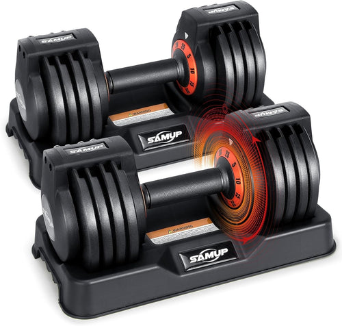 5-in-1 Adjustable Dumbbells Pair 5–25LB Quick Dial Non-Slip Home Gym