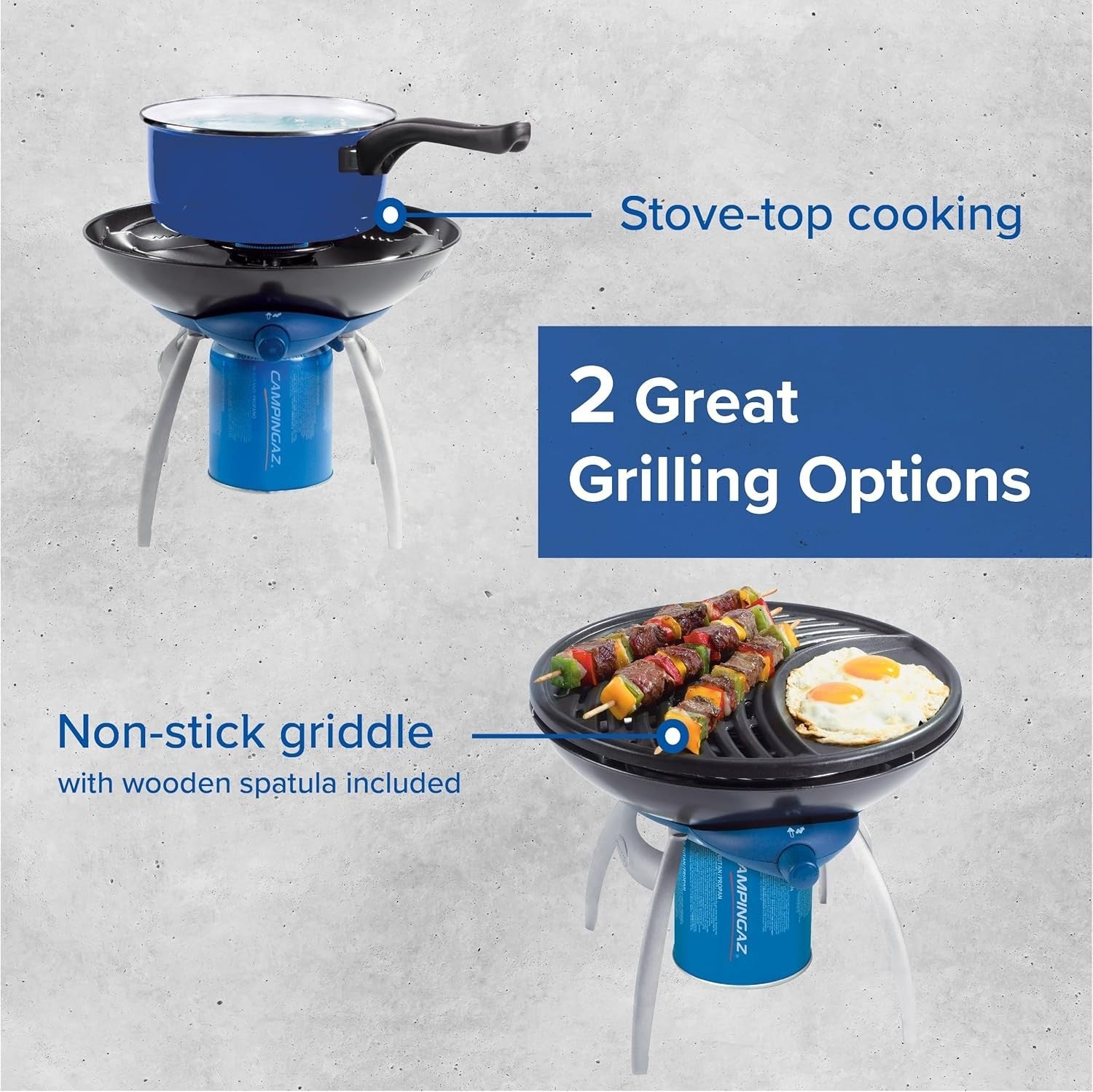 Portable Camping BBQ Gas Stove Grill with Griddle Plate & Pan Support