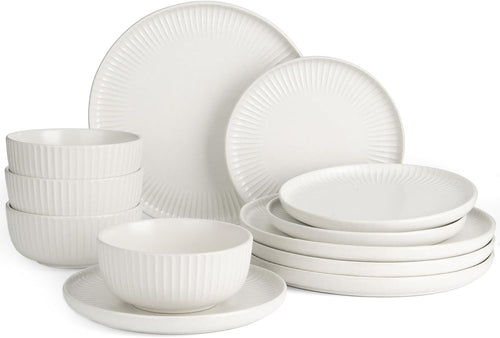 12 Piece Stoneware Dinner Set Plates Reactive Glaze Dishwasher Safe
