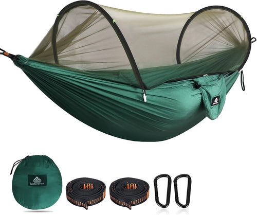 Ultralight Camping Hammock Dark Green | 300kg Load | Pop-Up Bug Net & Straps