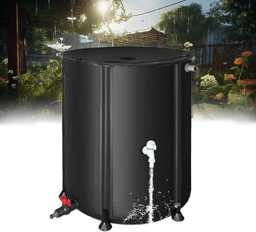 225L Foldable Rain Barrel with Stand Tap Outdoor Garden Water Collector Black