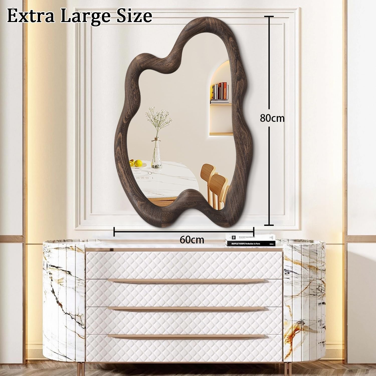 80x60cm Irregular Wall Mirror Rustic Wood Frame Vintage Look for Hallway