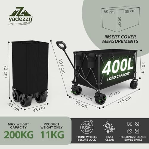 400L Extra Large Folding Camping Trolley Wagon Beach Cart 10cm Wheels