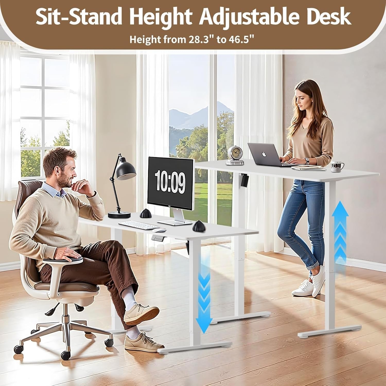 Electric Adjustable Standing Desk 140x60cm Smart Sit Stand Office Table White