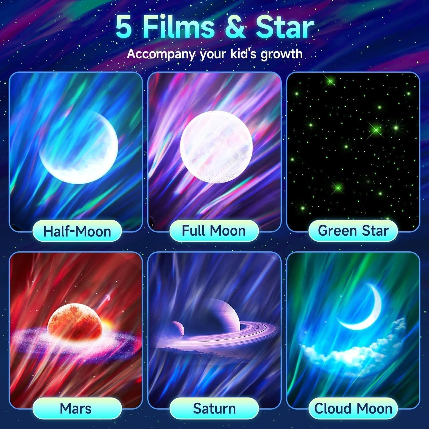 Galaxy Star Projector Night Light Bluetooth White Noise 16 Color Aurora