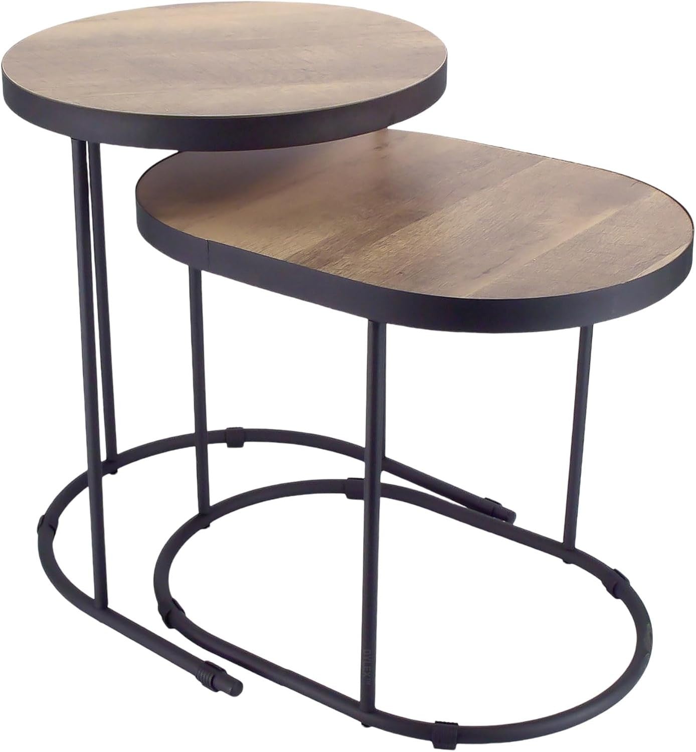 Space Saving Nesting Side Tables Set of 2, Metal Wood Coffee End Table Black