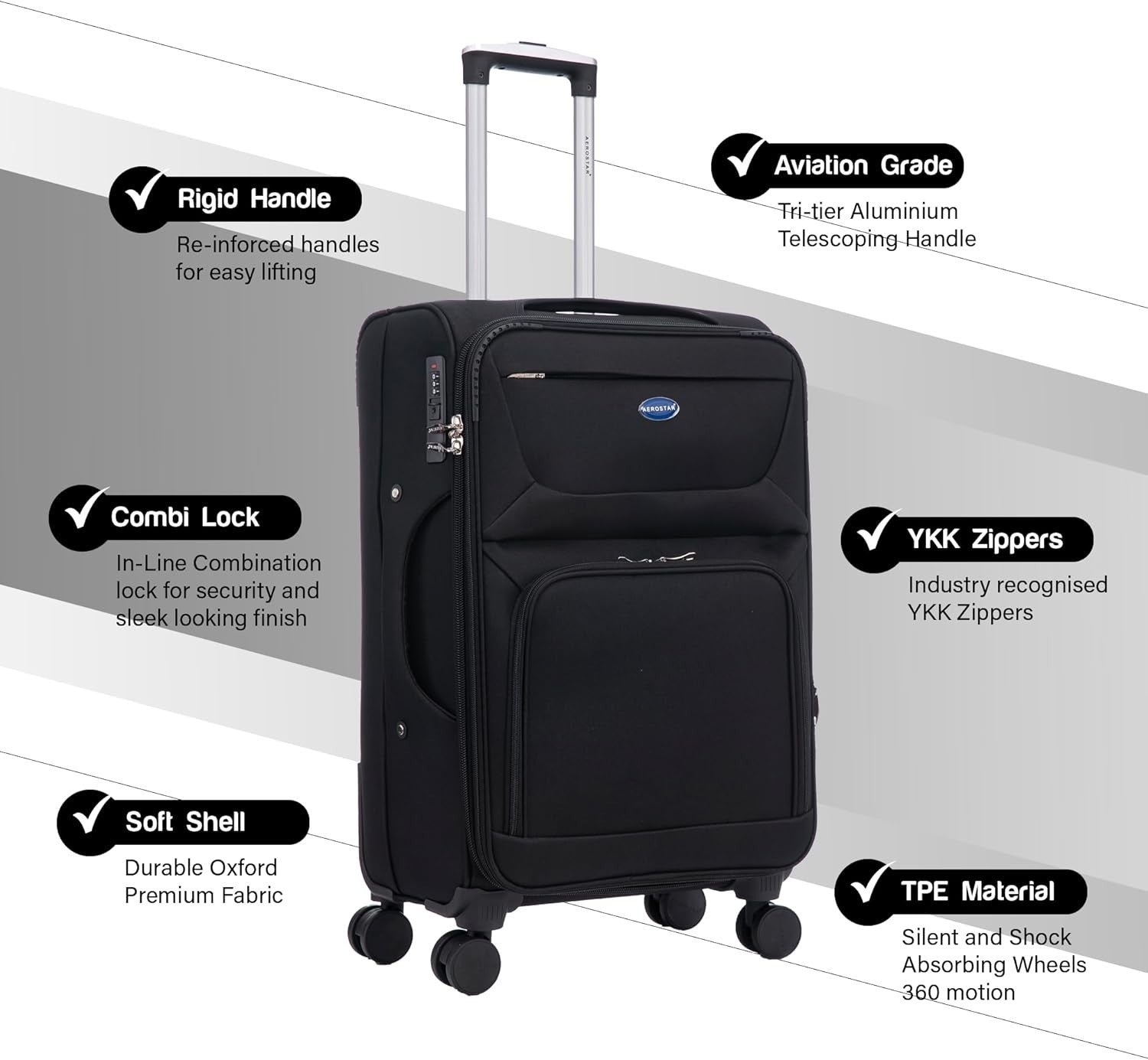 26” Medium Check In Luggage Soft Shell Expandable 4 Wheel Suitcase 78L
