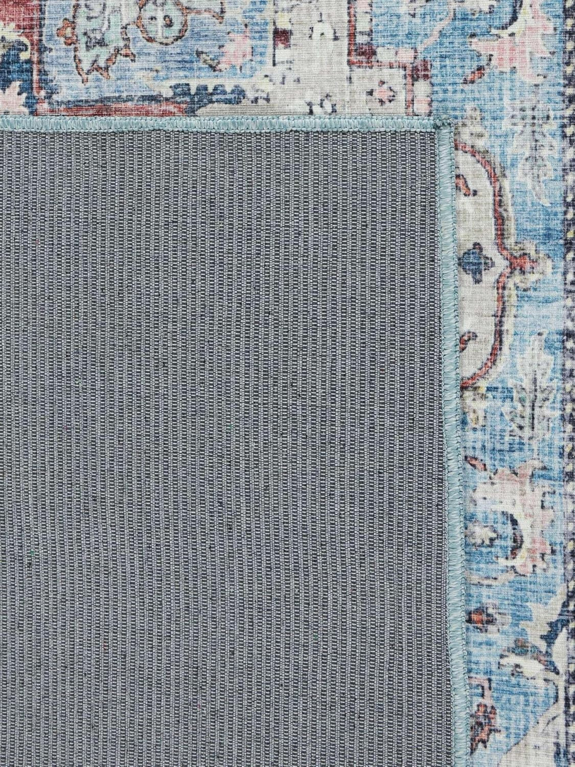 Large Oriental Area Rug 300x400cm Blue Multi Low Pile Machine Washable