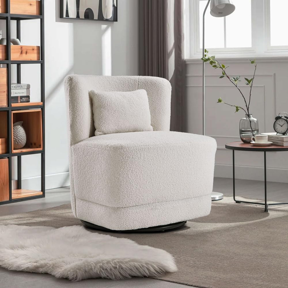 Swivel Teddy Tub Chair White 360° Accent Barrel Lounge Chair