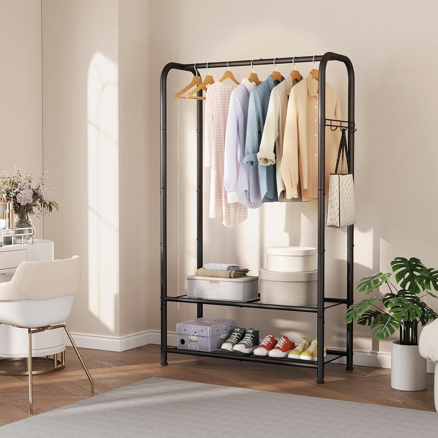 Rolling Clothes Rail with Shelf – Heavy Duty Black Rack 81×30×183cm