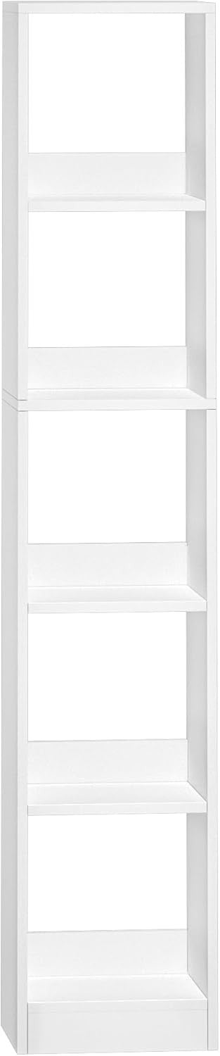 Modern 5-Tier White Wooden Bookshelf, Adjustable Shelves, 24x30x153 cm