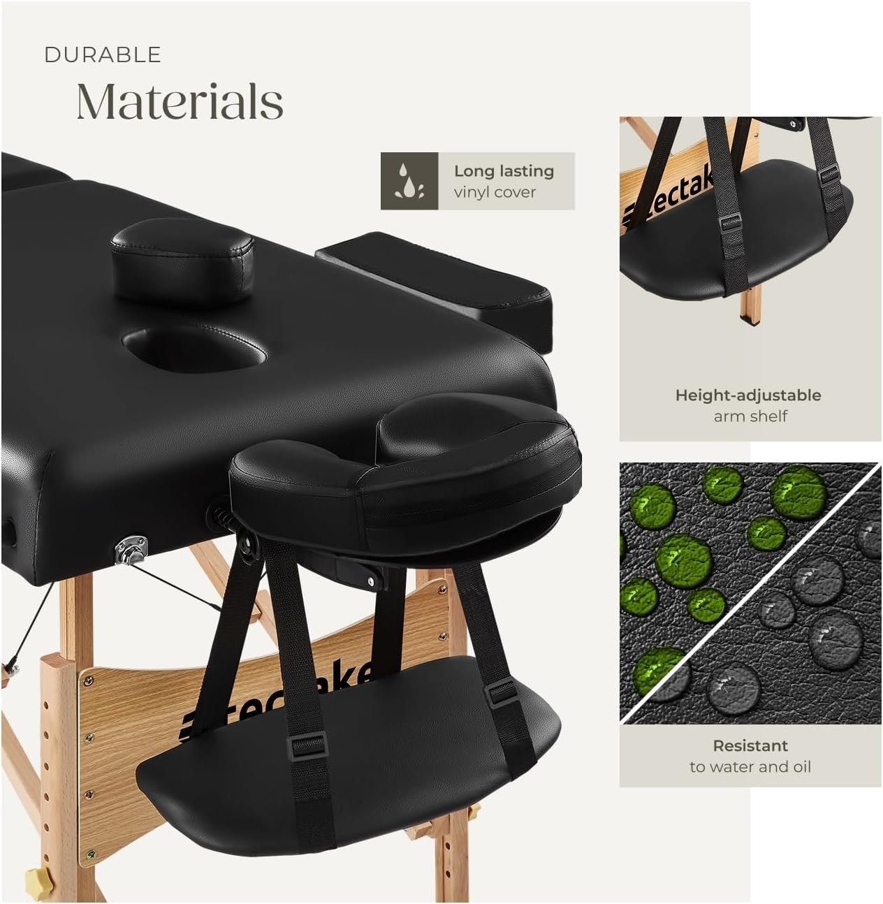 Portable Massage Table Foldable Beech Frame 7.5cm Padded Beauty Bed Black