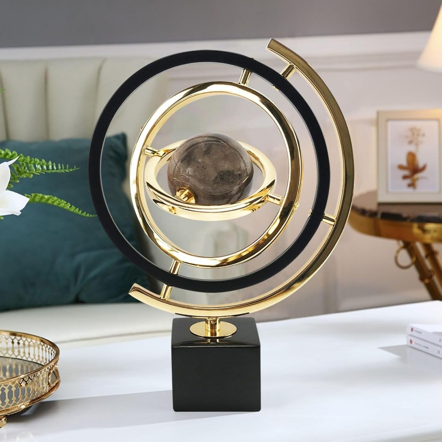 Modern Abstract Metal Globe Sculpture Ornament Luxury Art Deco Home Decor Black
