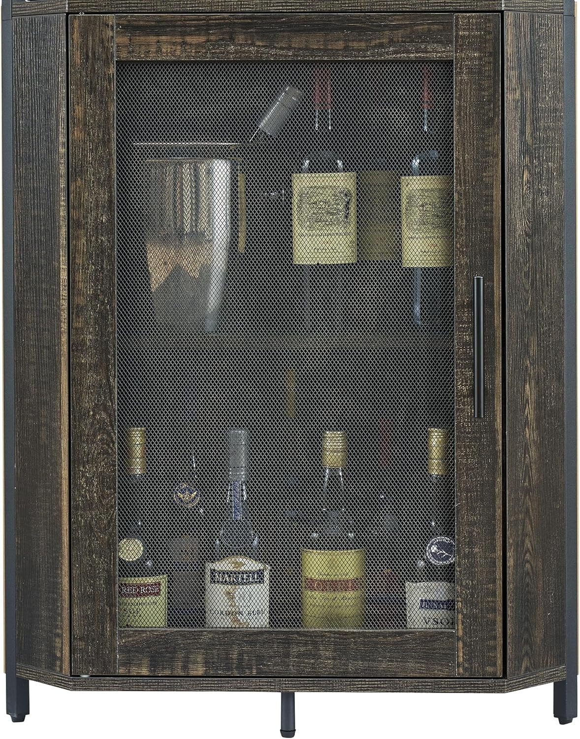 Tall Corner Bar Cabinet with Wine Rack & Glass Holder, 5-Tier Liquor Storage