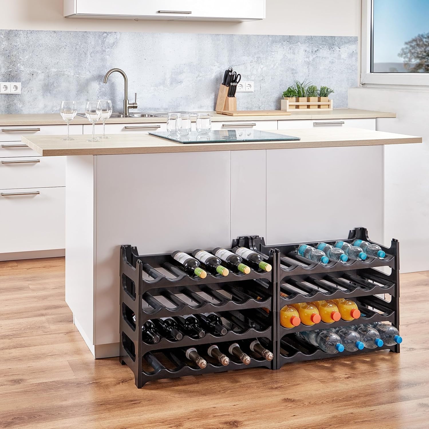 Stackable Wine Rack 48 Bottle Storage Holder Modular Freestanding Shelving Unit
