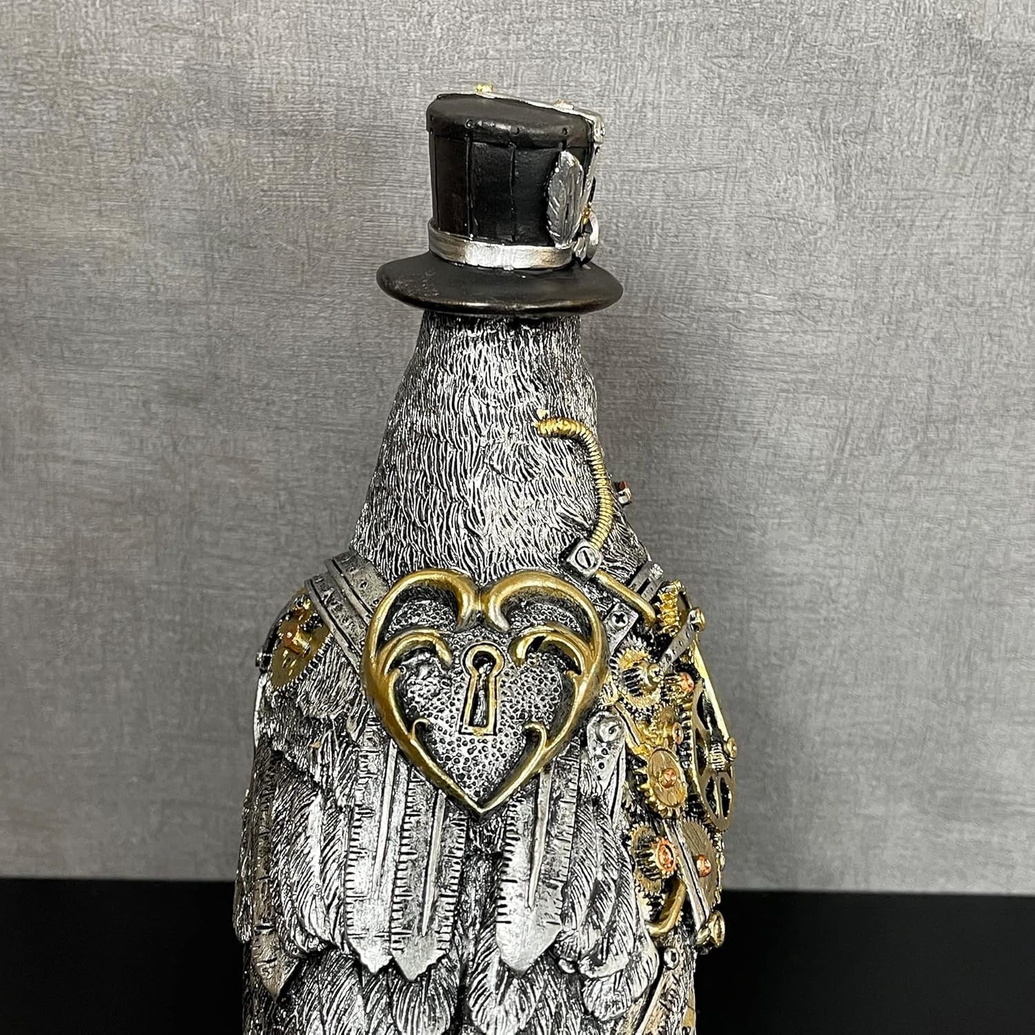 Steampunk Crow Ornament Industrial Silver Resin Gothic Bird Sculpture 27cm
