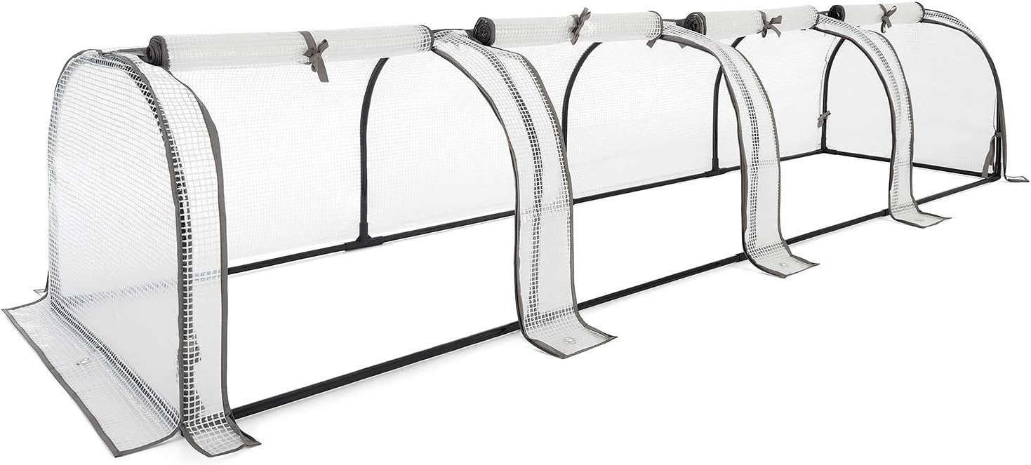 4-Section Grow Tunnel Greenhouse 2.6m with Reinforced PVC Mesh Cover & Doors
