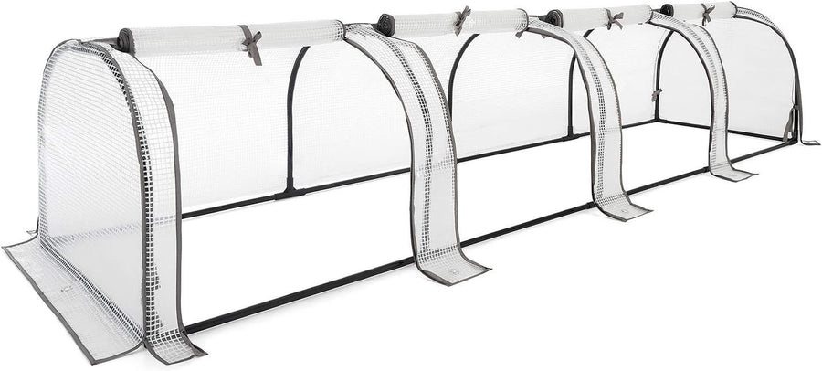 4-Section Grow Tunnel Greenhouse 2.6m with Reinforced PVC Mesh Cover & Doors