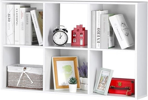 6-Cube White Storage Shelf – Modern Freestanding Bookcase Display Unit