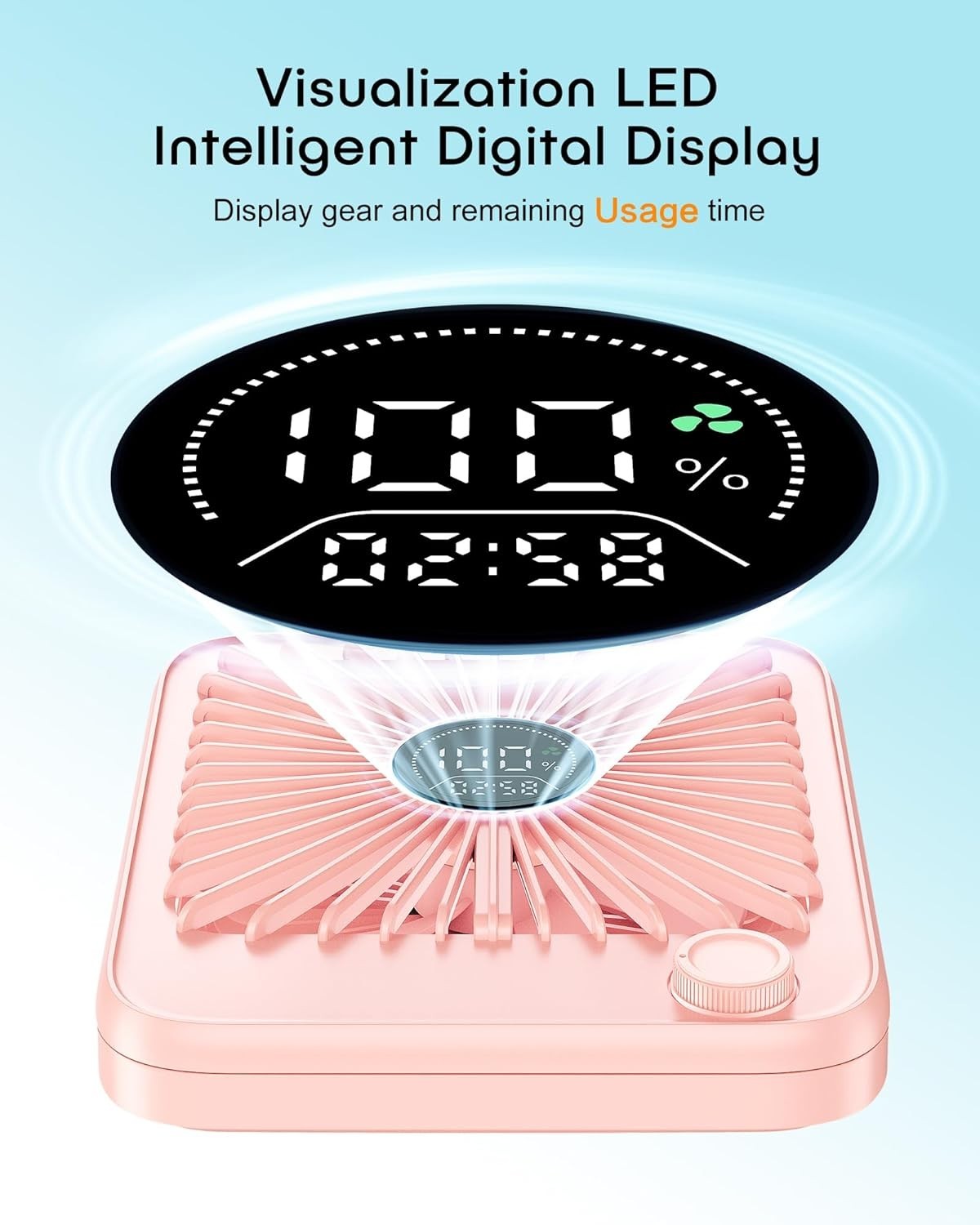 Mini Desk Fan – 100 Speed Adjustable Portable Cooling Fan w/ LED Display Pink