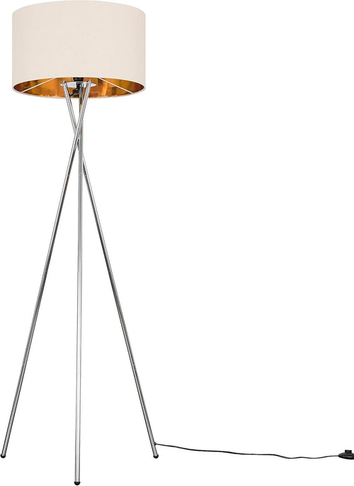 Chrome Tripod Floor Lamp Beige Gold Shade LED Bulb Modern Standing Light