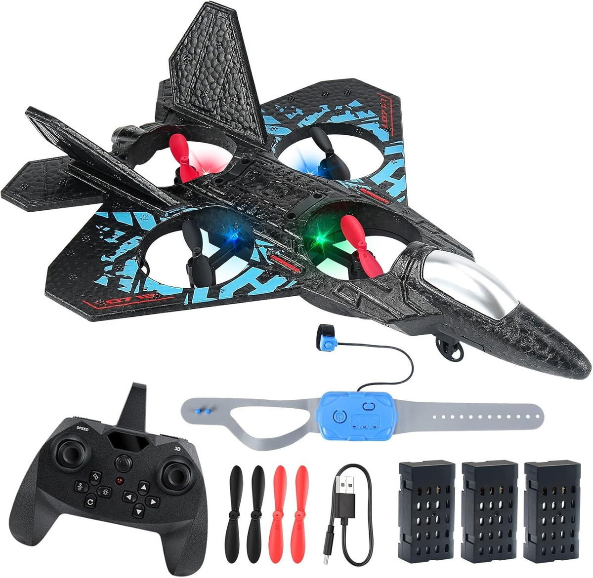 RC Fighter Jet 2025 Dual Control Airplane Toy with Watch & 360° Stunt Roll