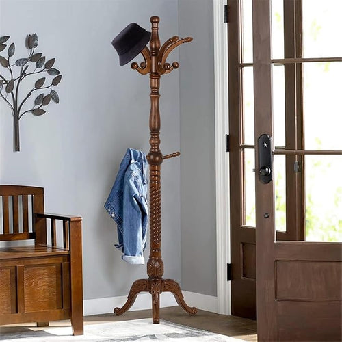 Ash Wood Coat Rack 200cm Freestanding 8 Hooks Vintage Hall Tree Stand