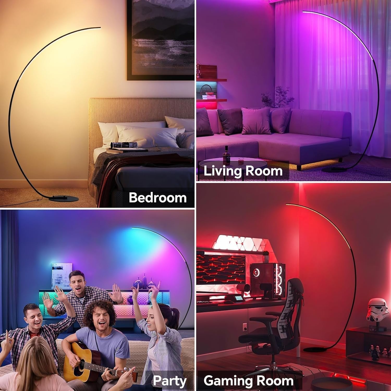 RGB Arc Floor Lamp LED Dimmable App Remote 165cm Colour Changing Light