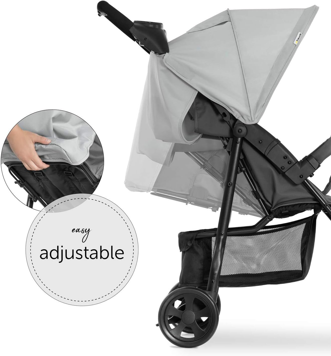 Lightweight 3 Wheel Pushchair Compact One-Hand Fold Stroller XL Basket Grey