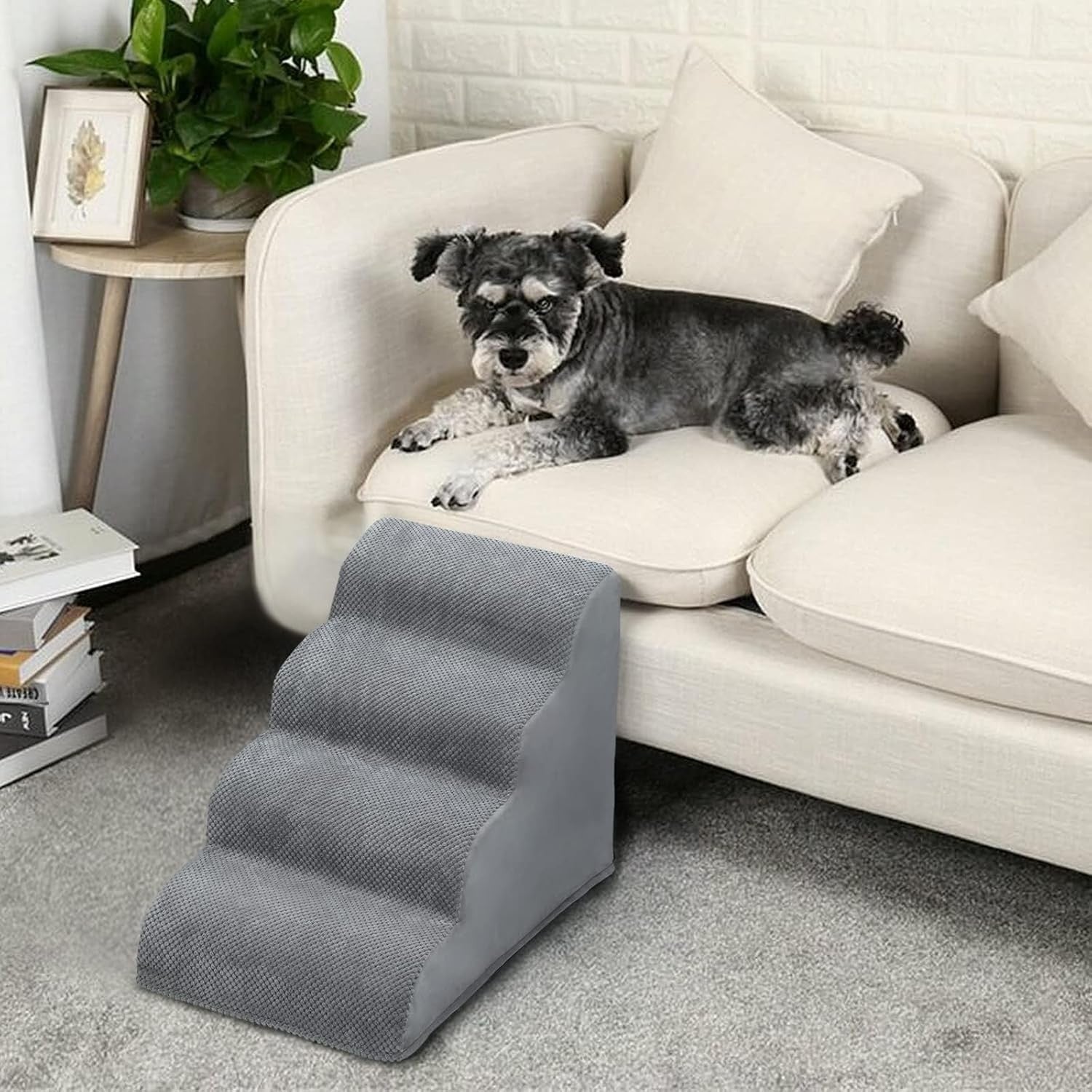 4 Step Dog Stairs Non Slip Foam Pet Ramp for Bed Sofa