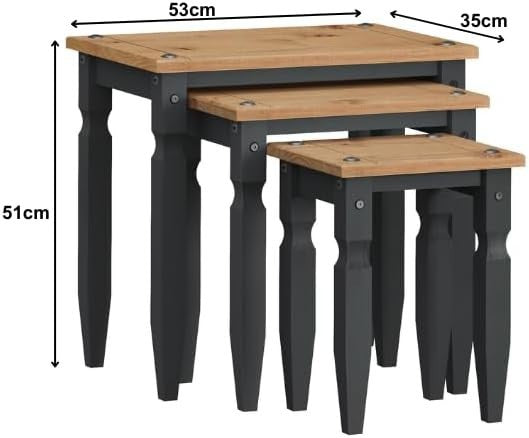 Grey Shabby Chic Nest of Tables Pine Wood Storage Set of 3 Rectangular Side End