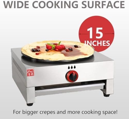 Commercial 15.7" Crepe Maker Gas Hot Plate Non-Stick Griddle for Pancakes & Eggs