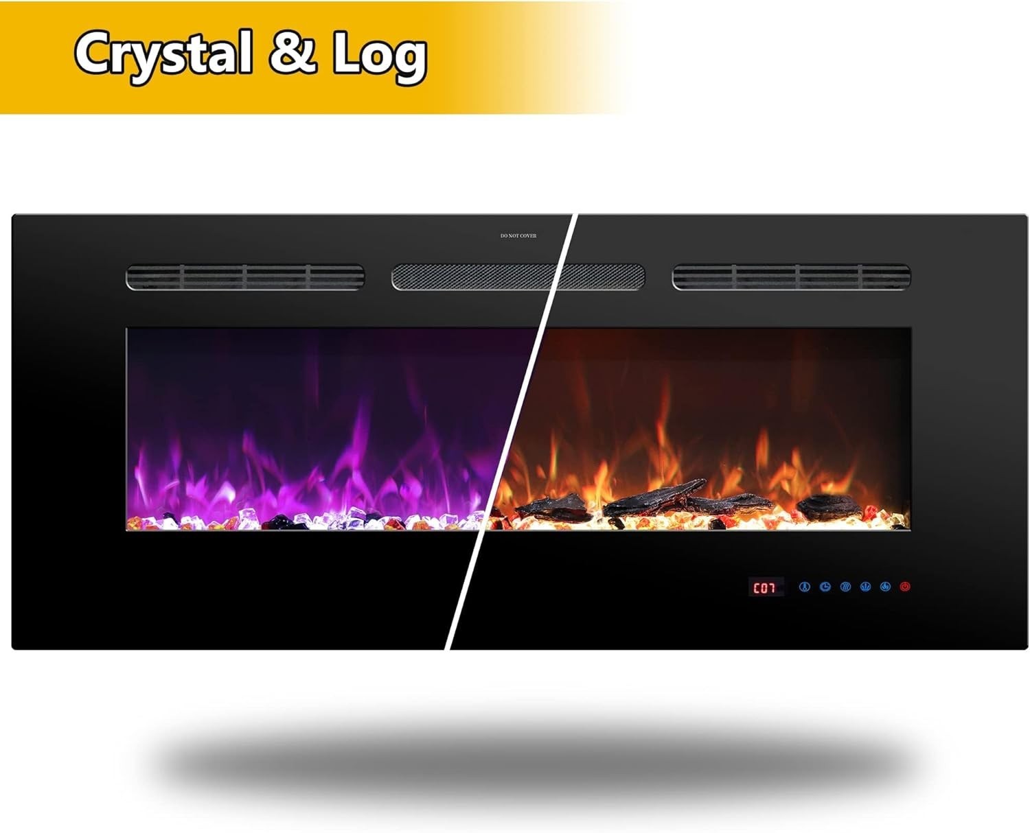 Electric Wall Fireplace Heater 42" Recessed LED Flame Remote Timer